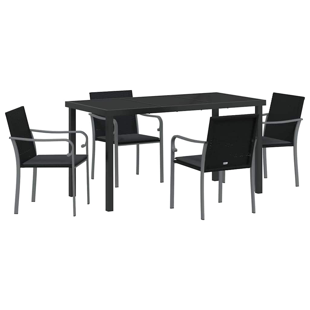 Have Spisebordssæt 5 pcs Sort Poly rattan