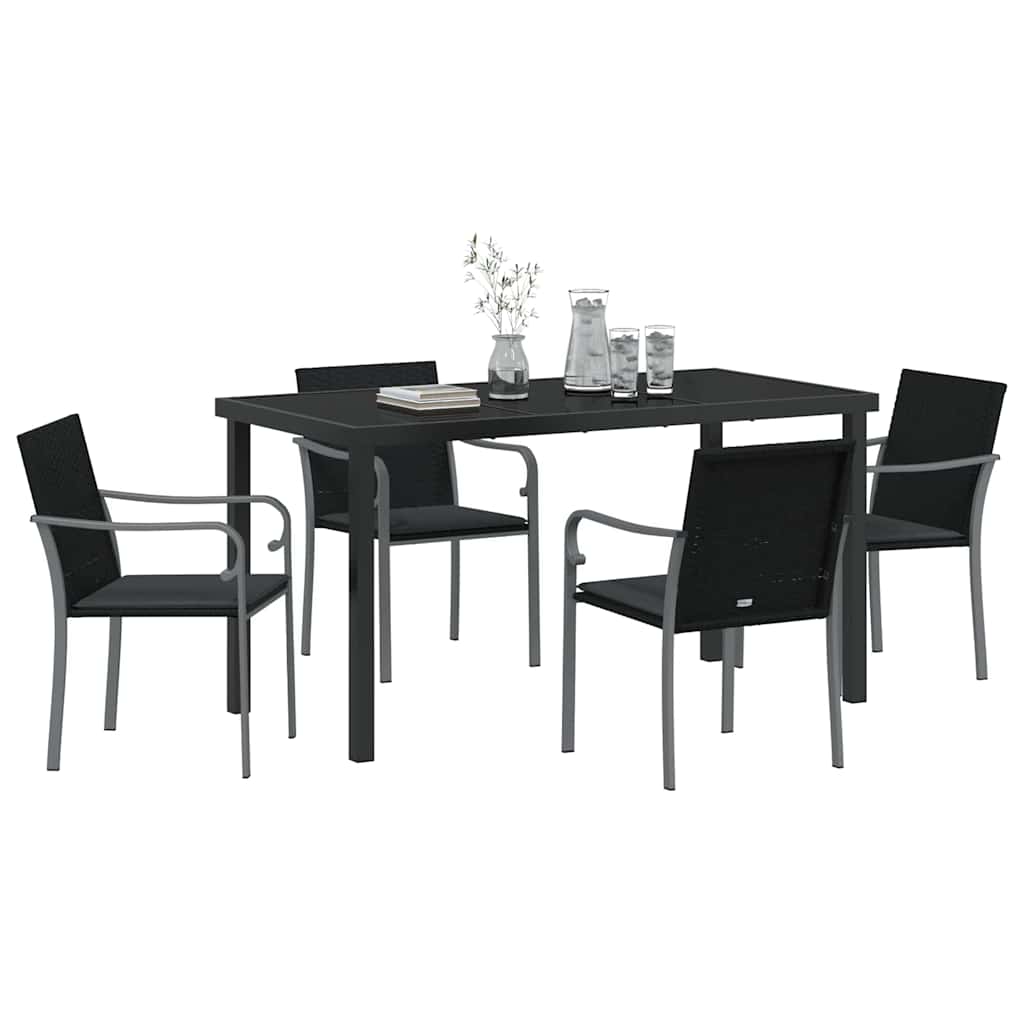 Have Spisebordssæt 5 pcs Sort Poly rattan