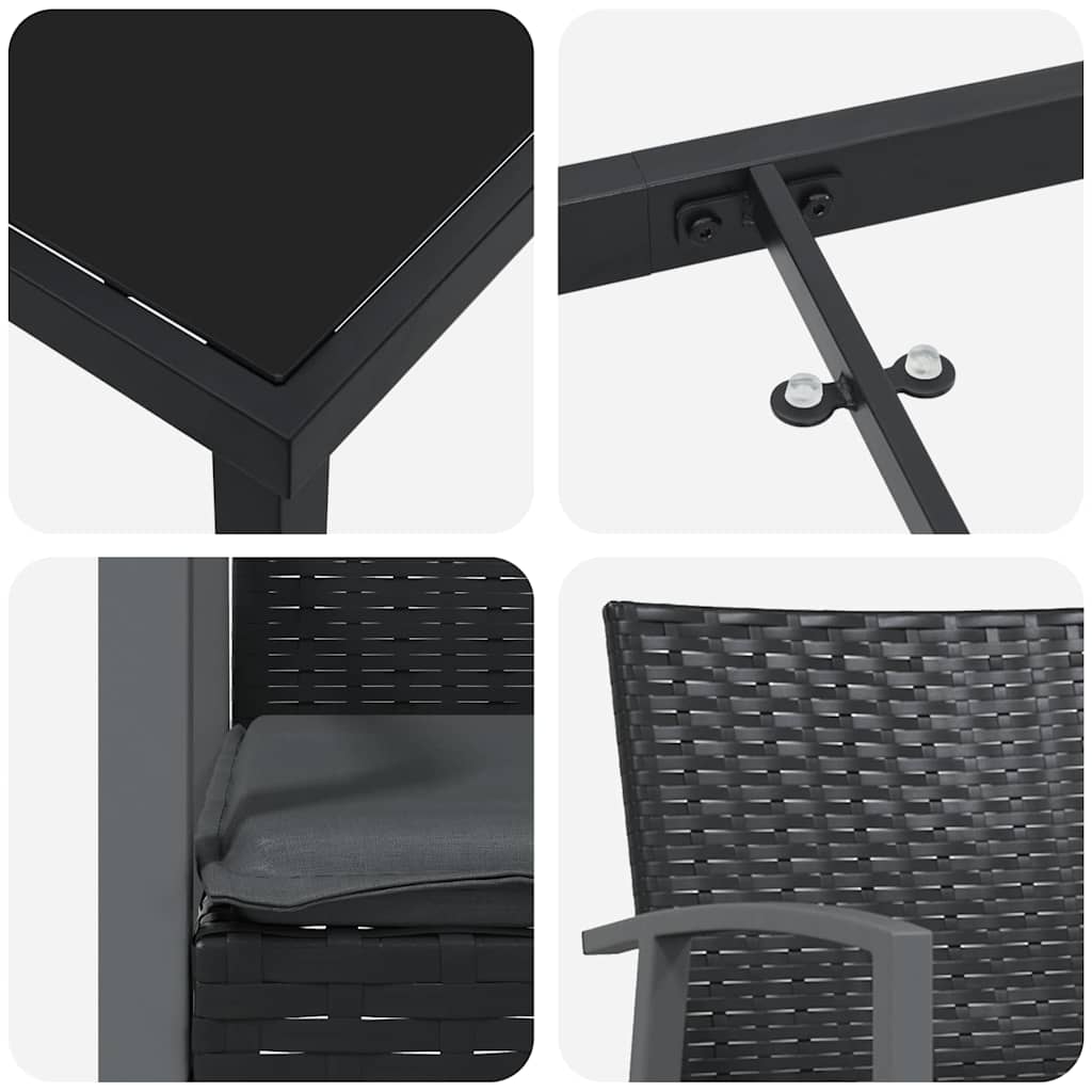 Have Spisebordssæt 3 pcs Sort Poly rattan