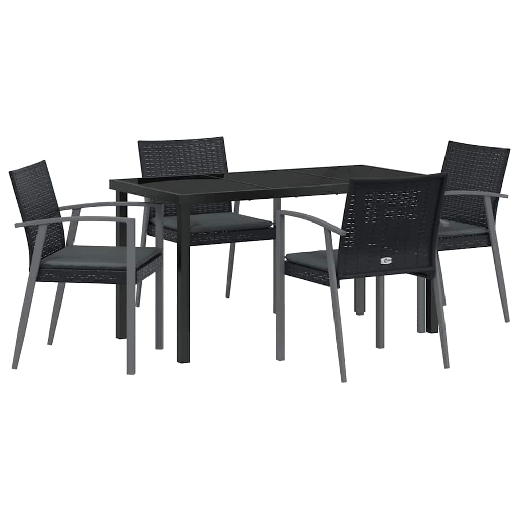 Have Spisebordssæt 5 pcs Sort Poly rattan