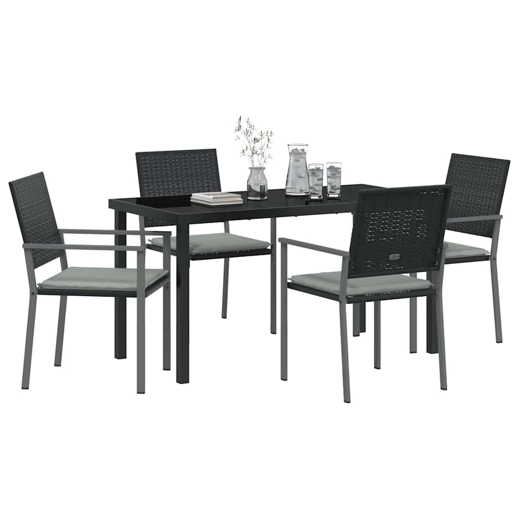 Have Spisebordssæt 5 pcs Sort Poly rattan