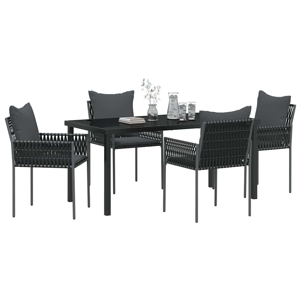 Have Spisebordssæt 5 pcs Sort Poly rattan
