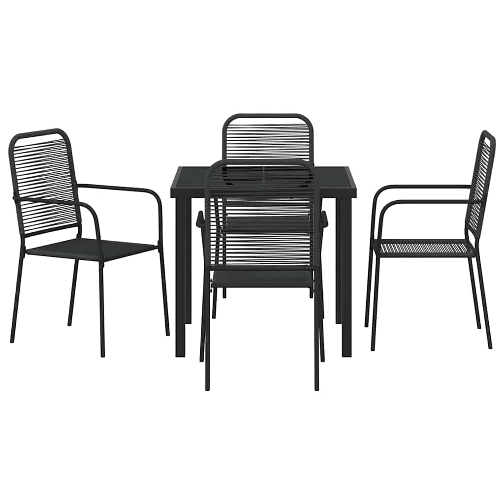 Have Spisebordssæt 5 pcs Sort Bomuldsreb og stål