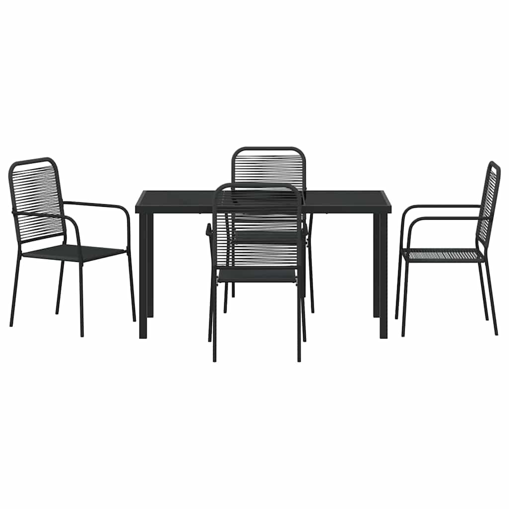 Have Spisebordssæt 5 pcs Sort Bomuldsreb og stål