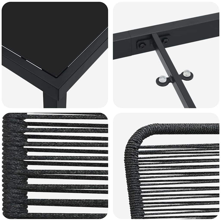 Have Spisebordssæt 7 pcs Sort Bomuldsreb og stål