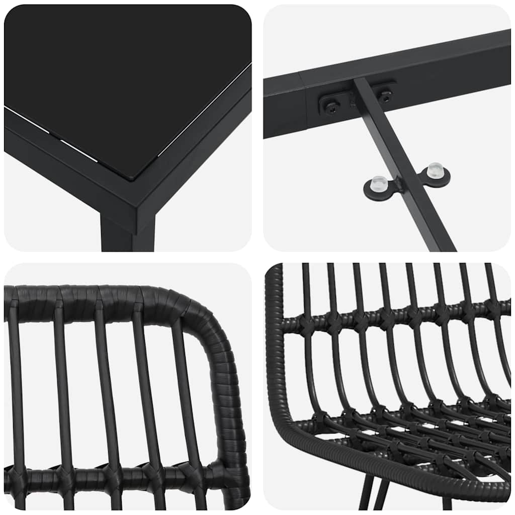 Have Spisebordssæt 3 pcs Sort Poly rattan