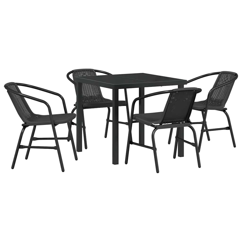 Have Spisebordssæt 5 pcs Sort Poly rattan