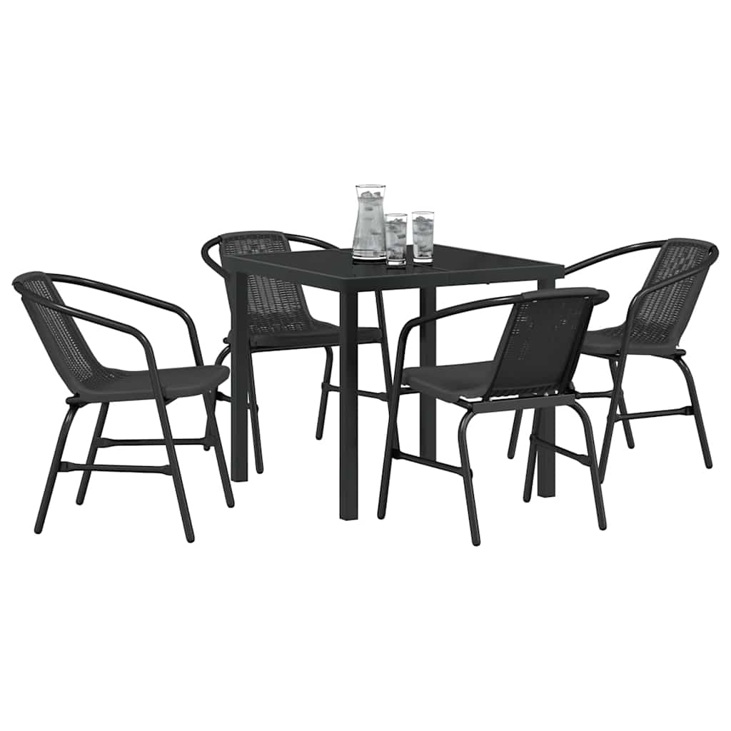 Have Spisebordssæt 5 pcs Sort Poly rattan