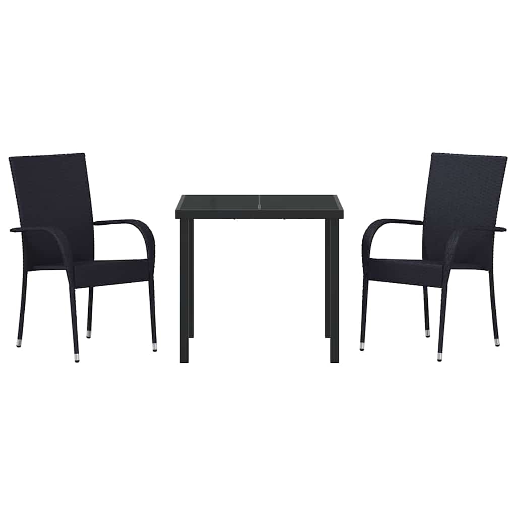 Have Spisebordssæt 3 pcs Sort Poly rattan