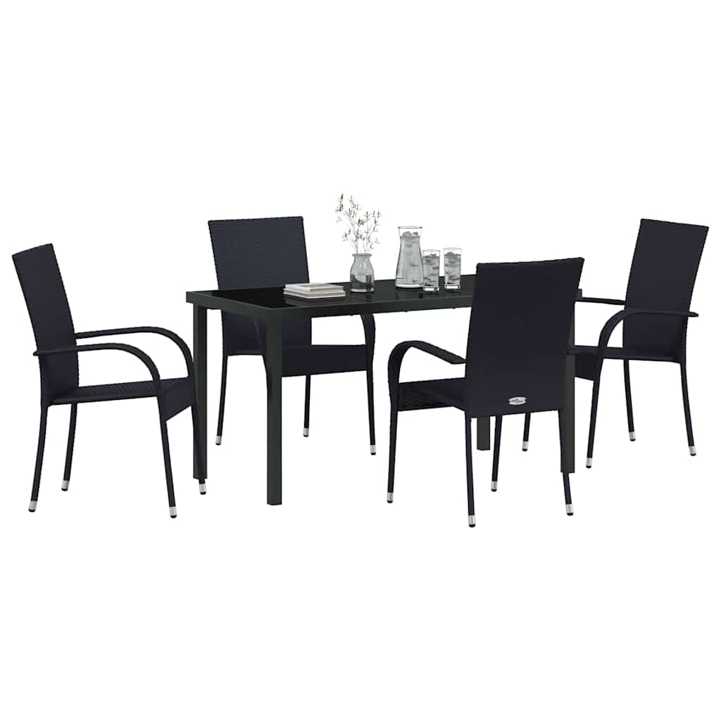 Have Spisebordssæt 5 pcs Sort Poly rattan
