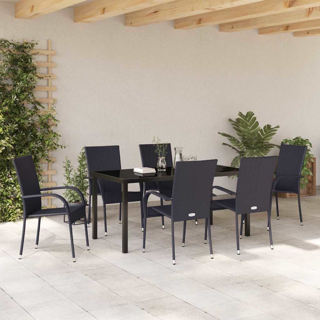 Have Spisebordssæt 7 pcs Sort Poly rattan