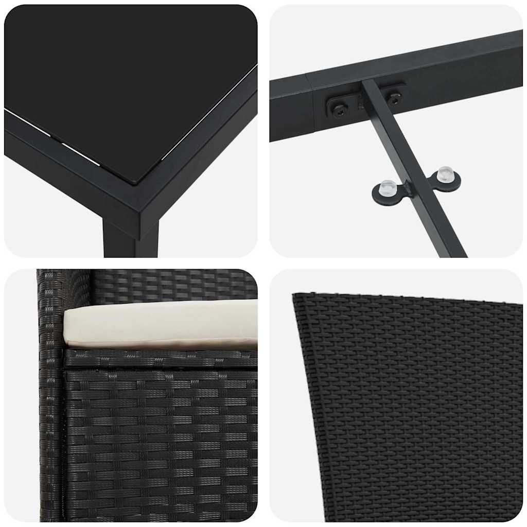 Have Spisebordssæt med pude 3 pcs Sort Poly rattan