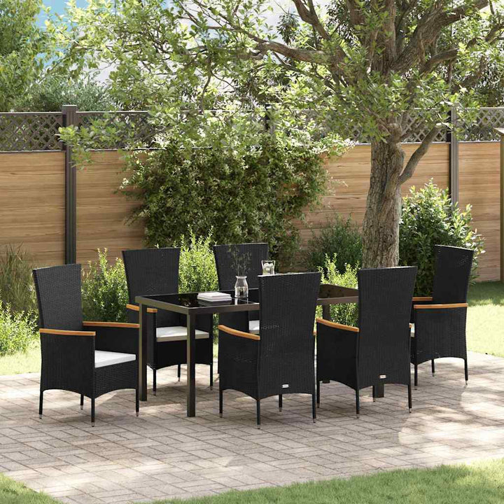 Have Spisebordssæt med pude 7 pcs Sort Poly rattan