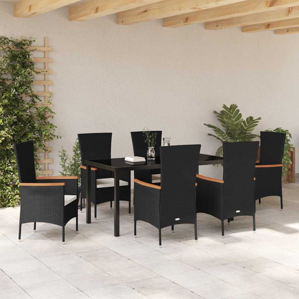Have Spisebordssæt med pude 7 pcs Sort Poly rattan