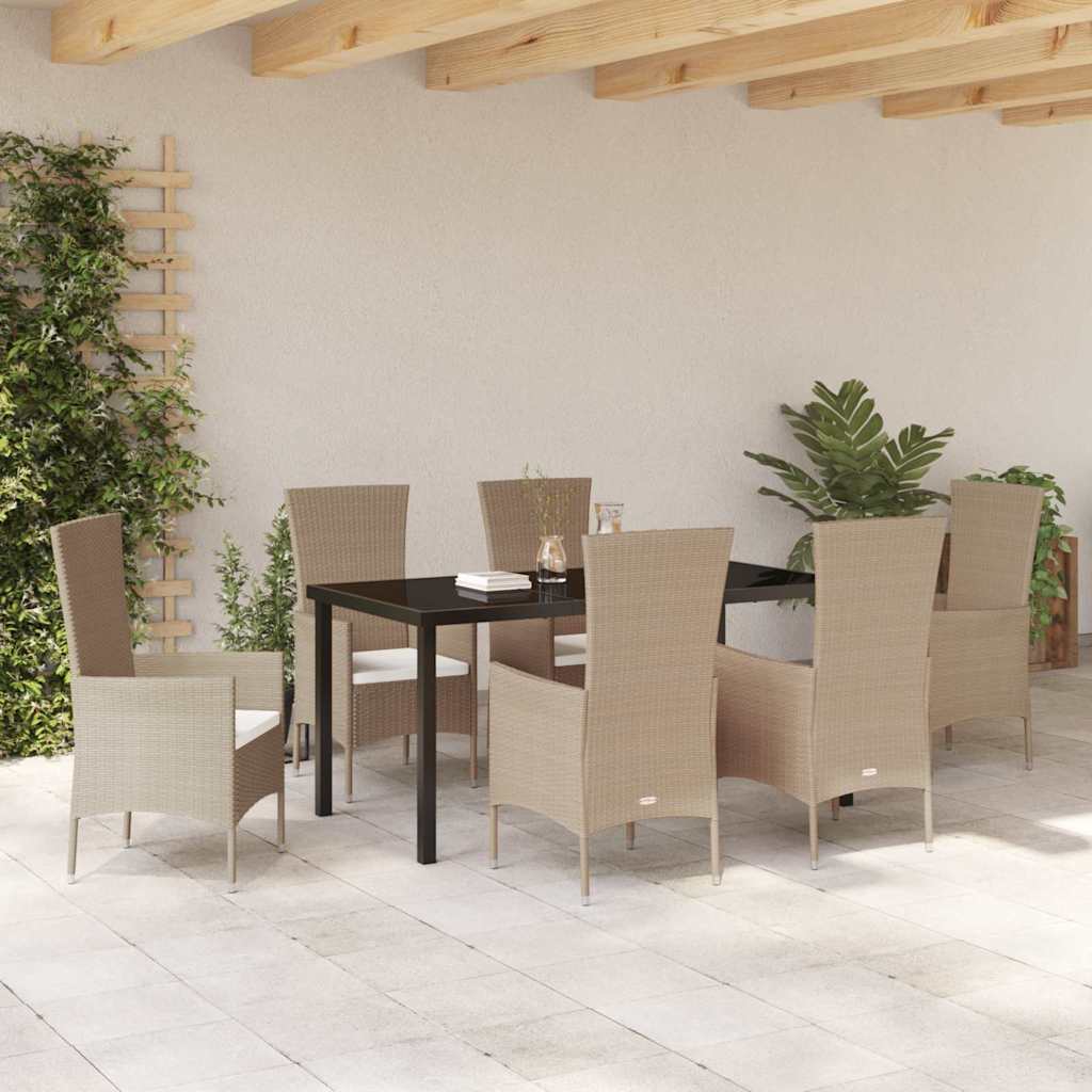 Have Spisebordssæt med pude 7 pcs Beige polyrattan