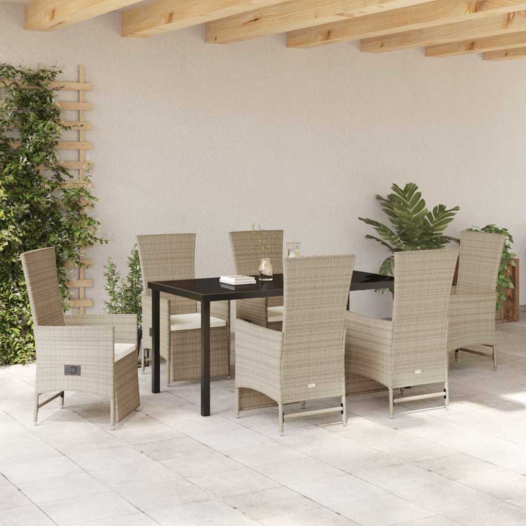 Have Spisebordssæt med pude 7 pcs Beige polyrattan