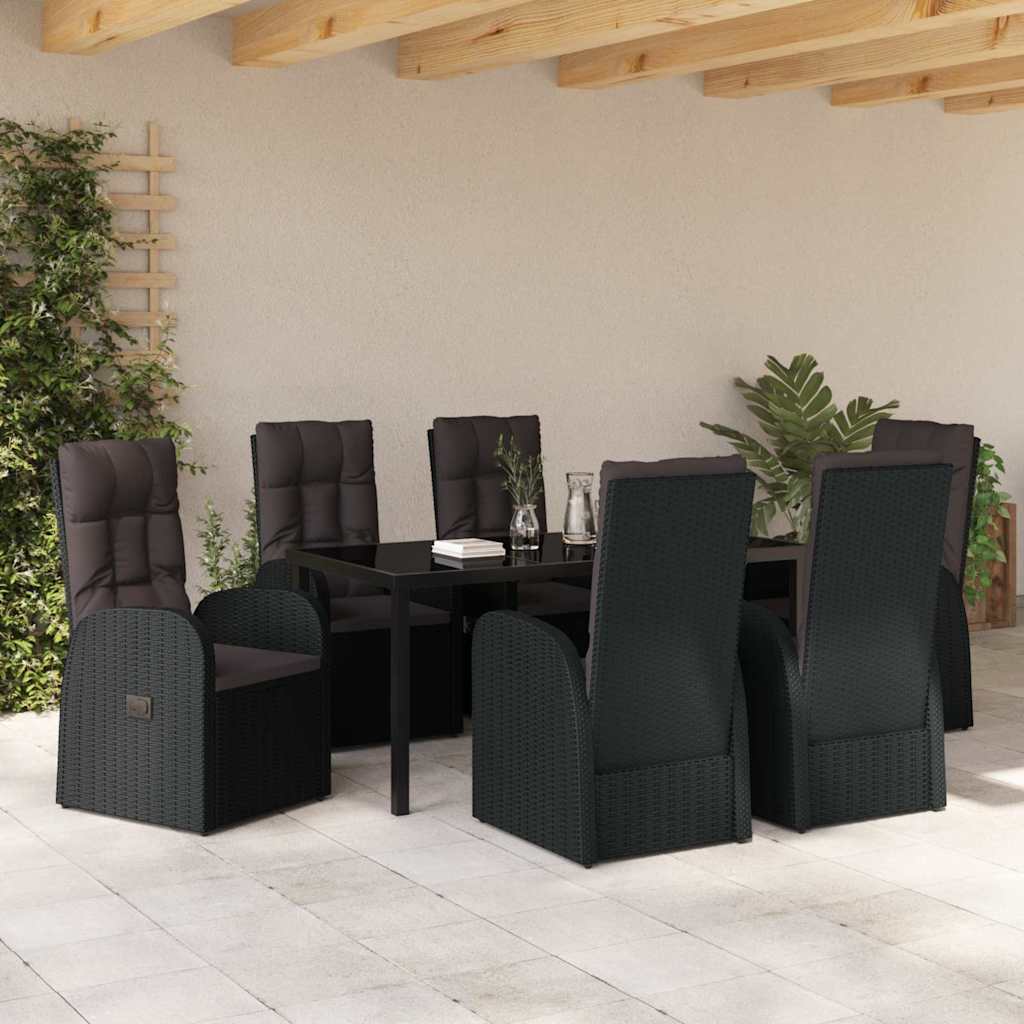 Have Spisebordssæt med pude 7 pcs Sort polyrattan