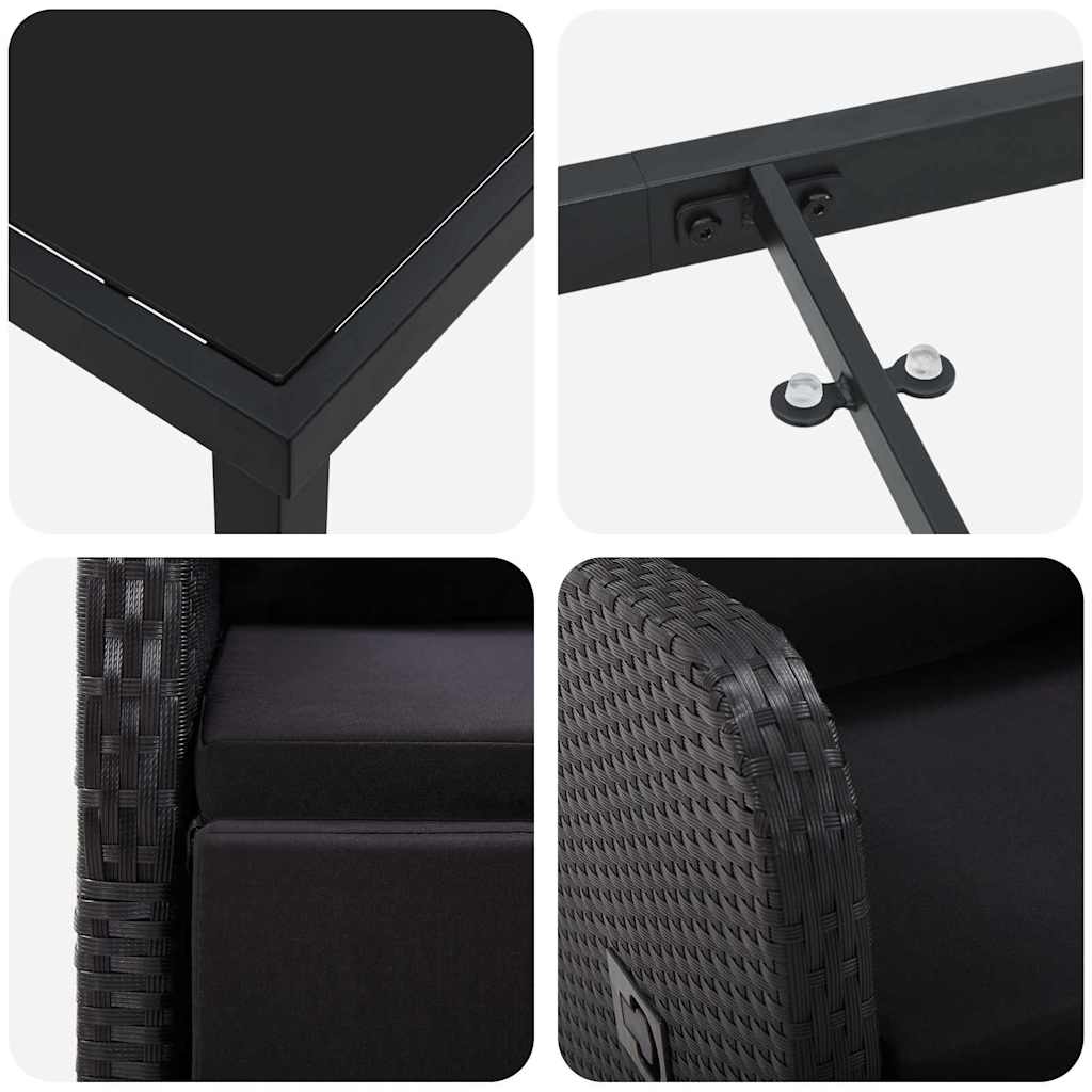 Have Spisebordssæt med pude 7 pcs Sort polyrattan