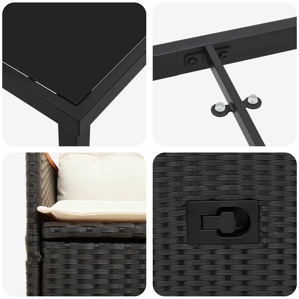 Have Spisebordssæt med pude 3 pcs Sort Poly rattan