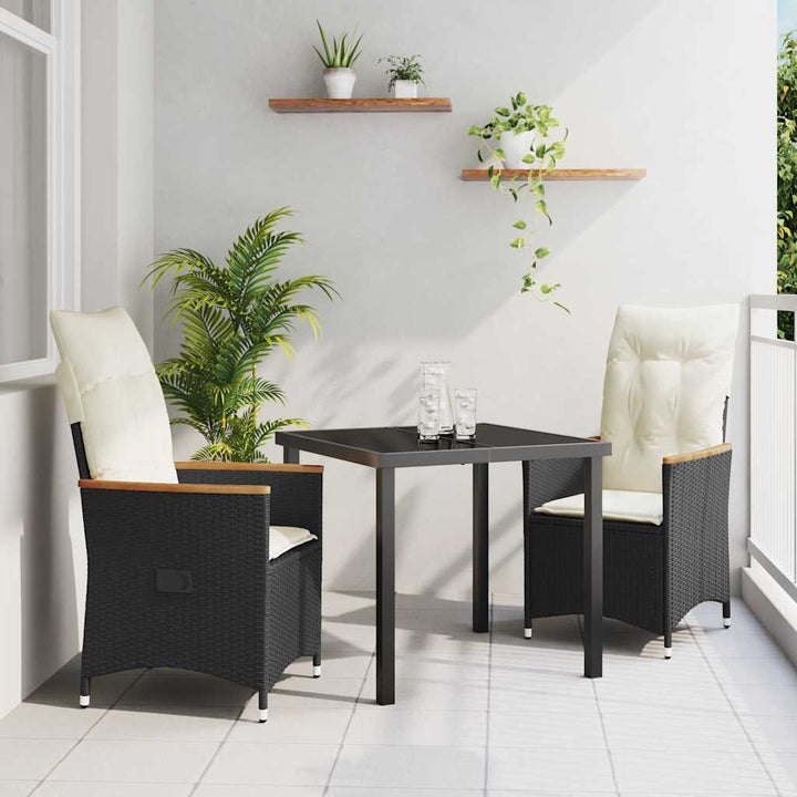 Have Spisebordssæt med pude 3 pcs Sort Poly rattan