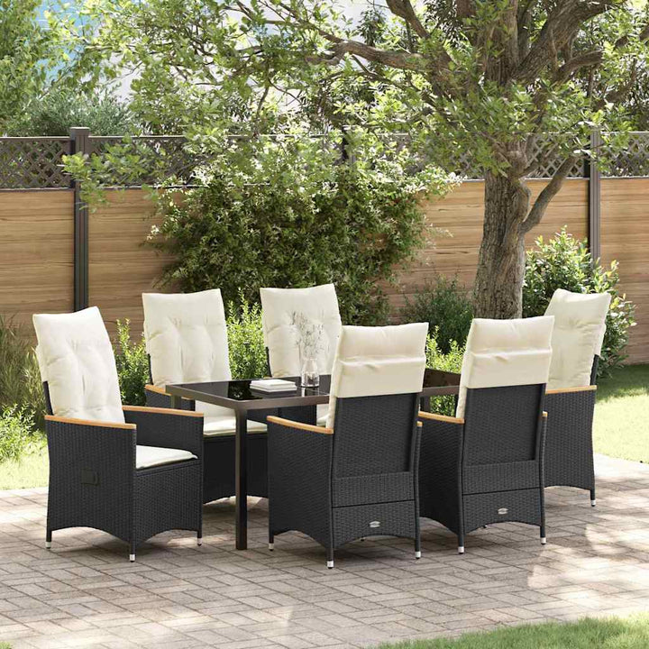 Have Spisebordssæt med pude 7 pcs Sort Poly rattan