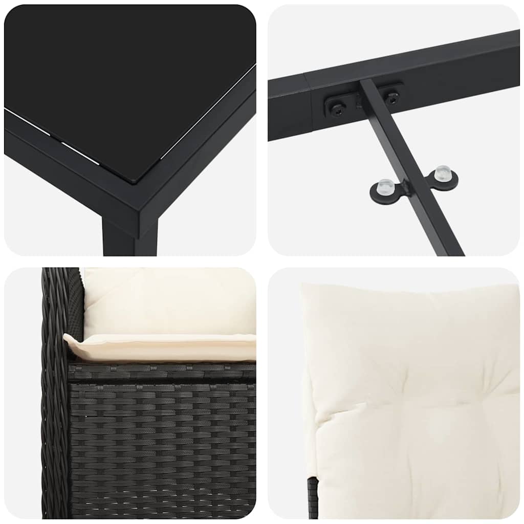 Have Spisebordssæt med pude 7 pcs Sort Poly rattan