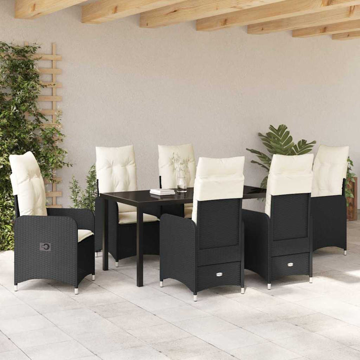 Have Spisebordssæt med pude 7 pcs Sort Poly rattan
