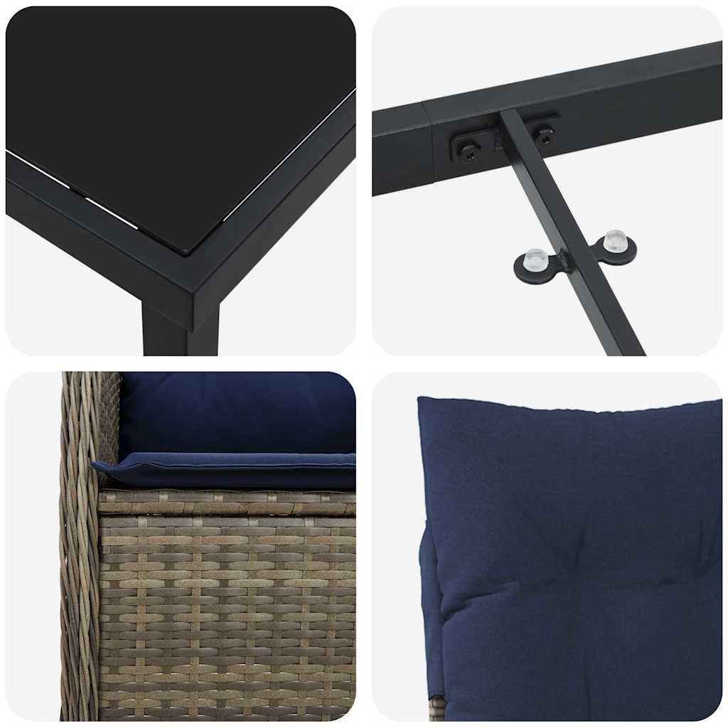 Have Spisebordssæt med pude 7 pcs Sort Poly rattan