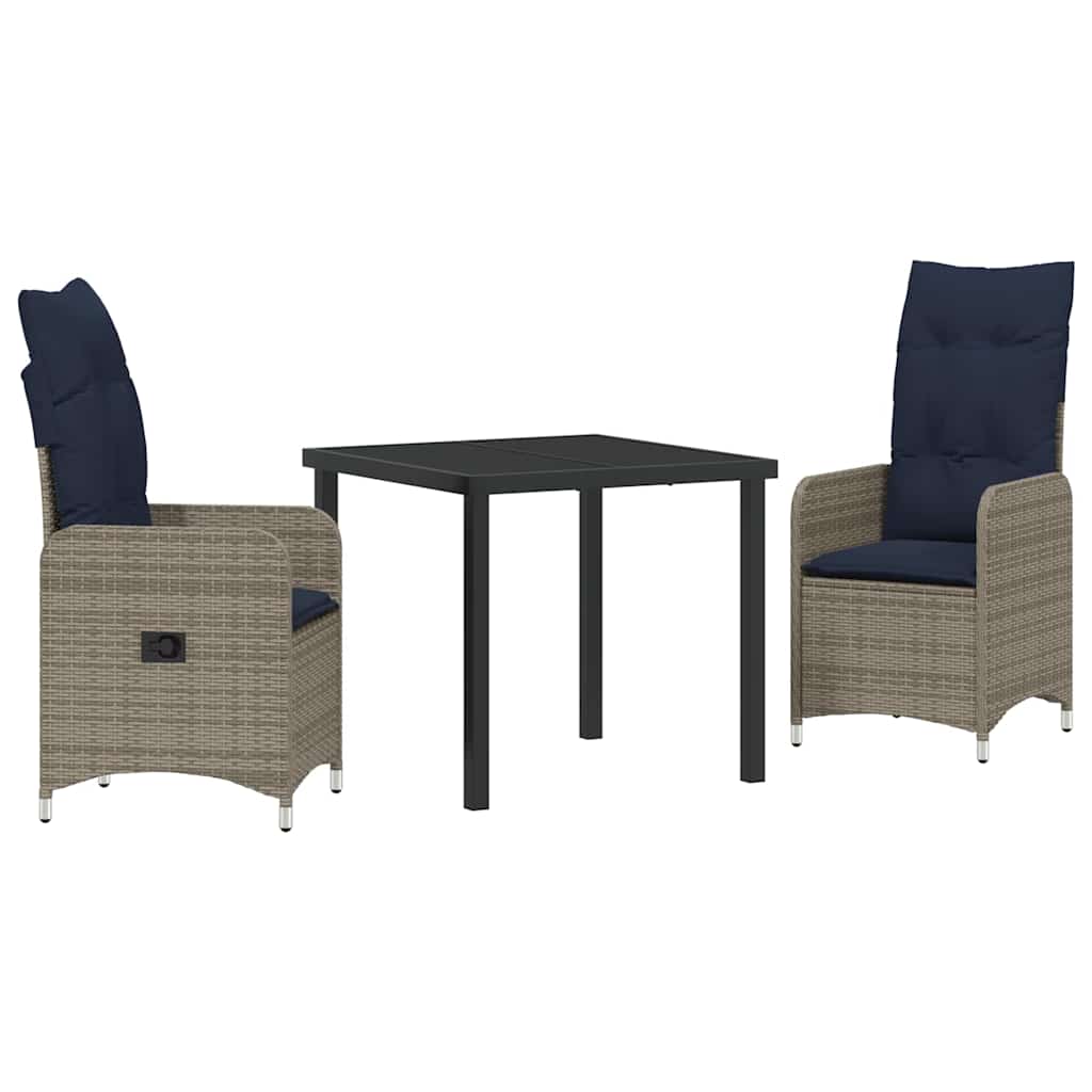 Have Spisebordssæt 3 pcs Grå polyrattan