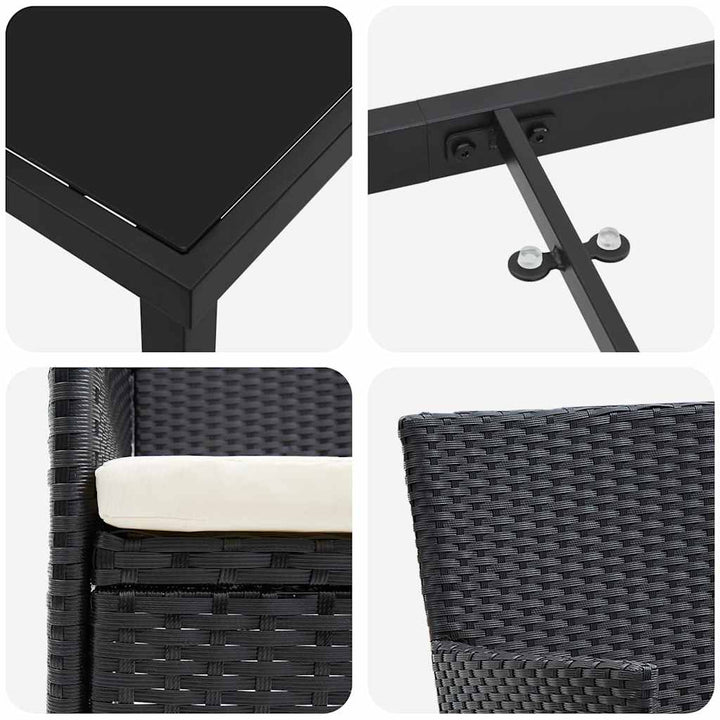 Have Spisebordssæt med pude 7 pcs Sort Poly rattan