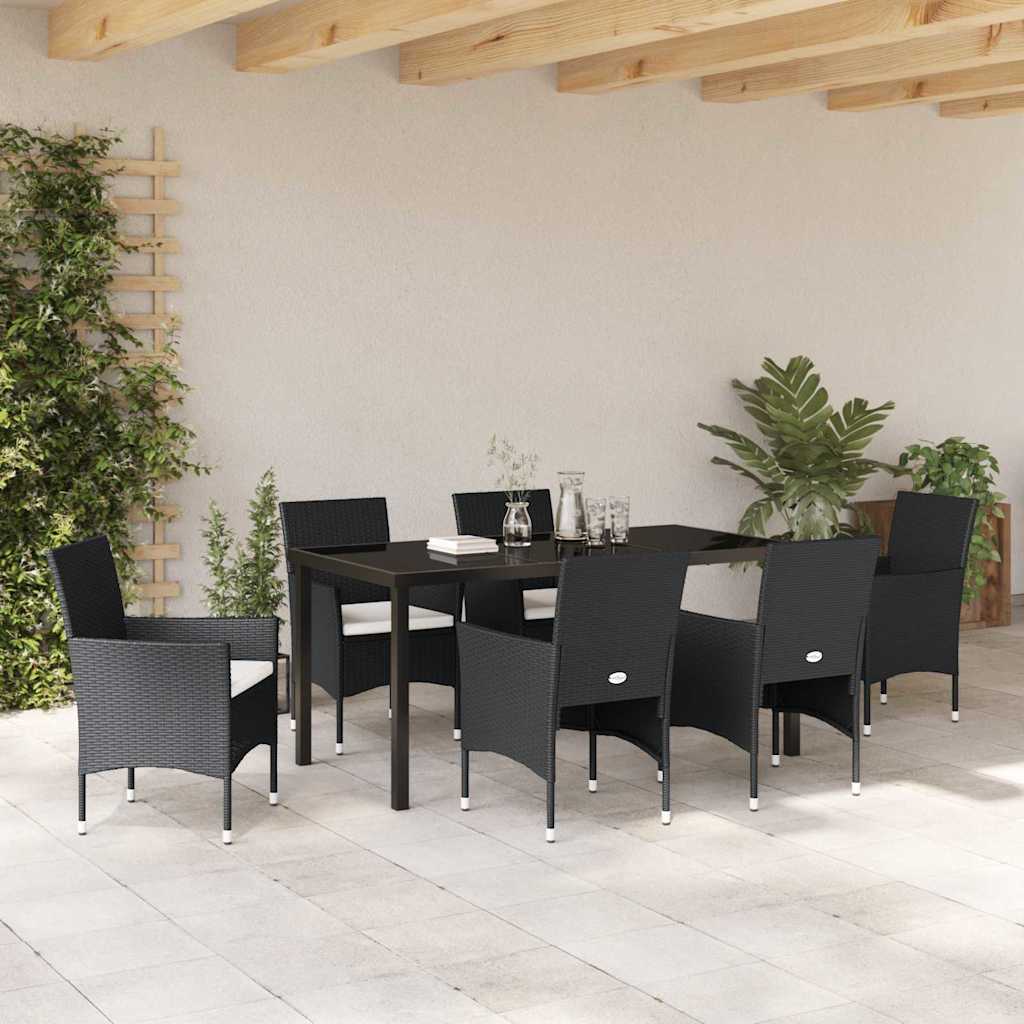 Have Spisebordssæt med pude 7 pcs Sort Poly rattan