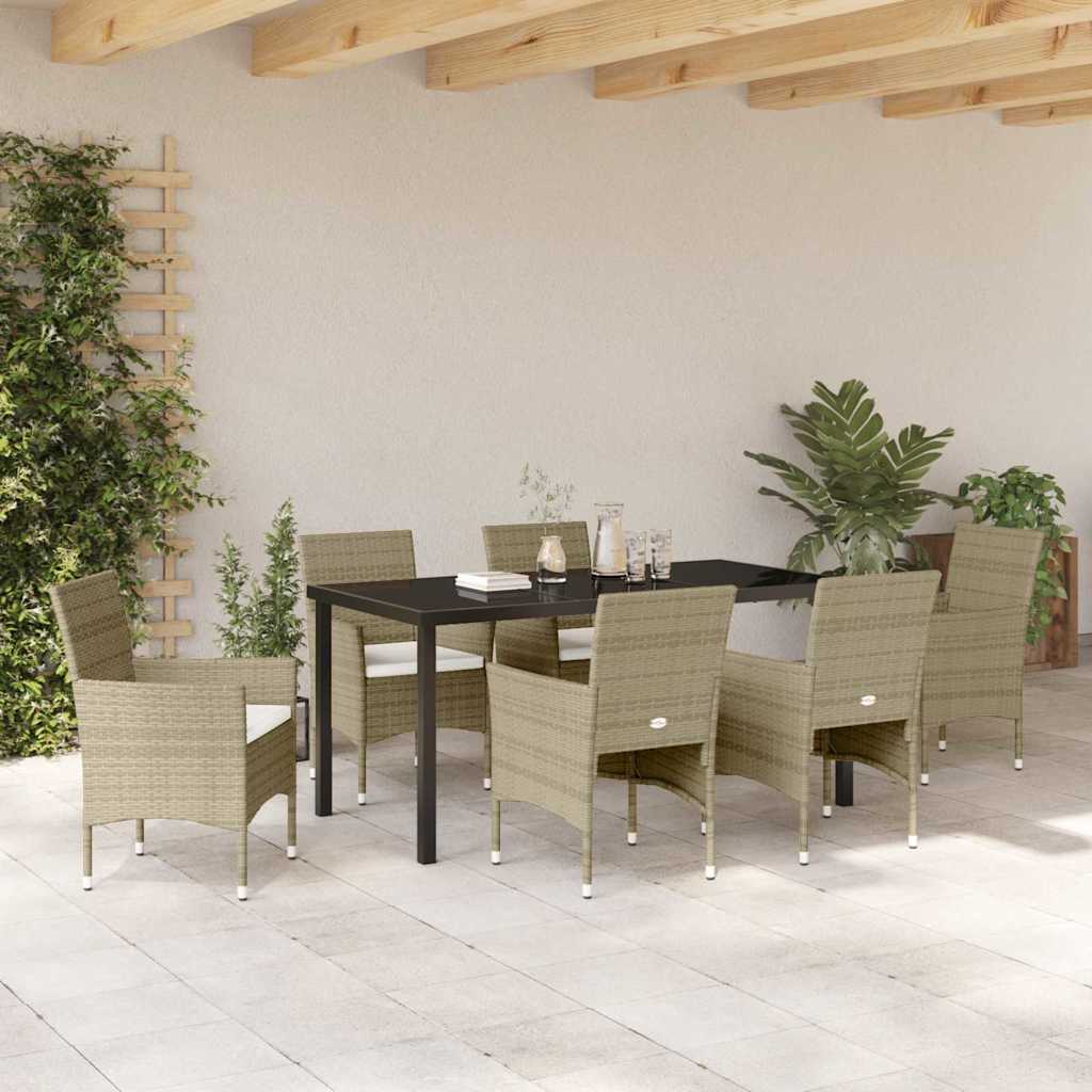 Have Spisebordssæt med pude 7 pcs Beige Poly rattan