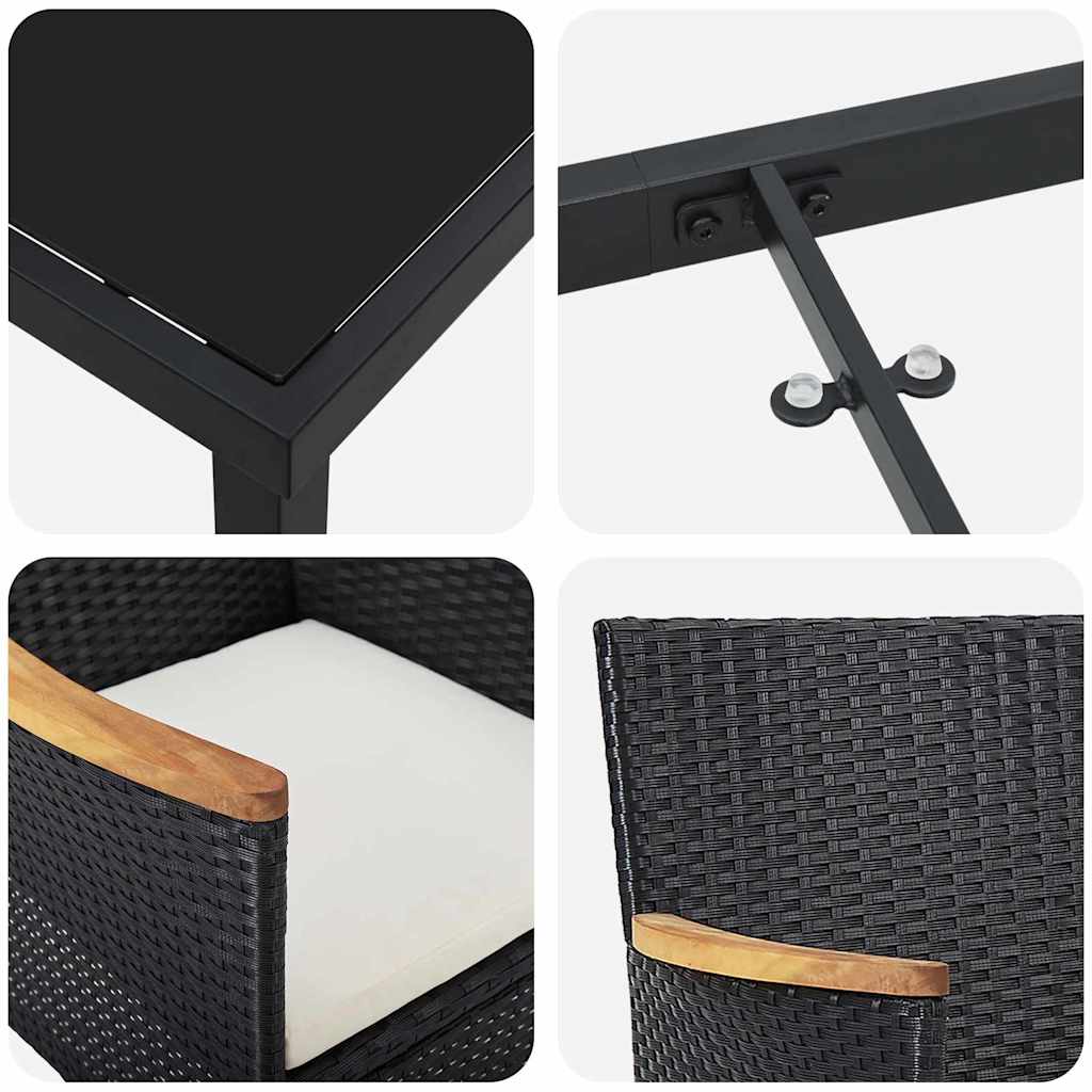 Have Spisebordssæt med pude 3 pcs Sort Poly rattan