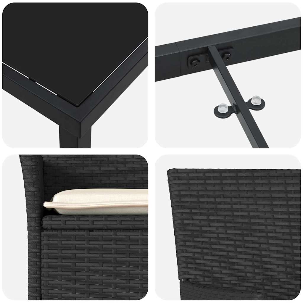 Have Spisebordssæt med pude 3 pcs Sort Poly rattan