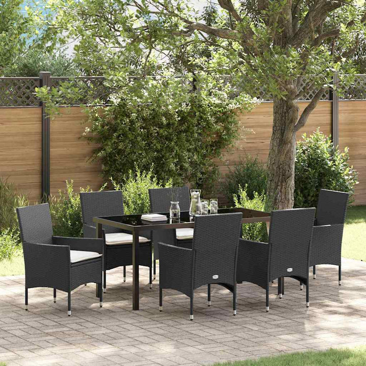 Have Spisebordssæt med pude 7 pcs Sort Poly rattan