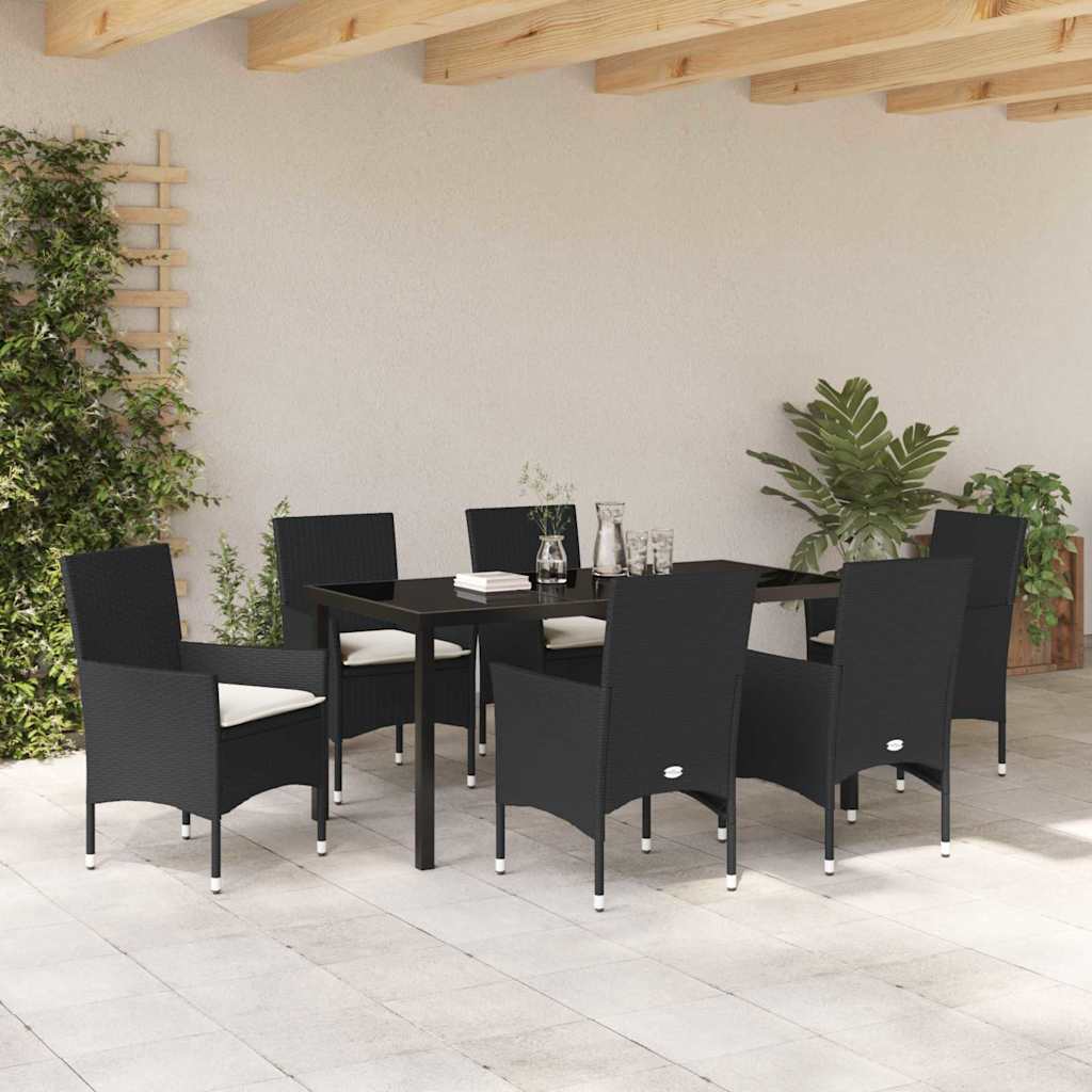 Have Spisebordssæt med pude 7 pcs Sort Poly rattan