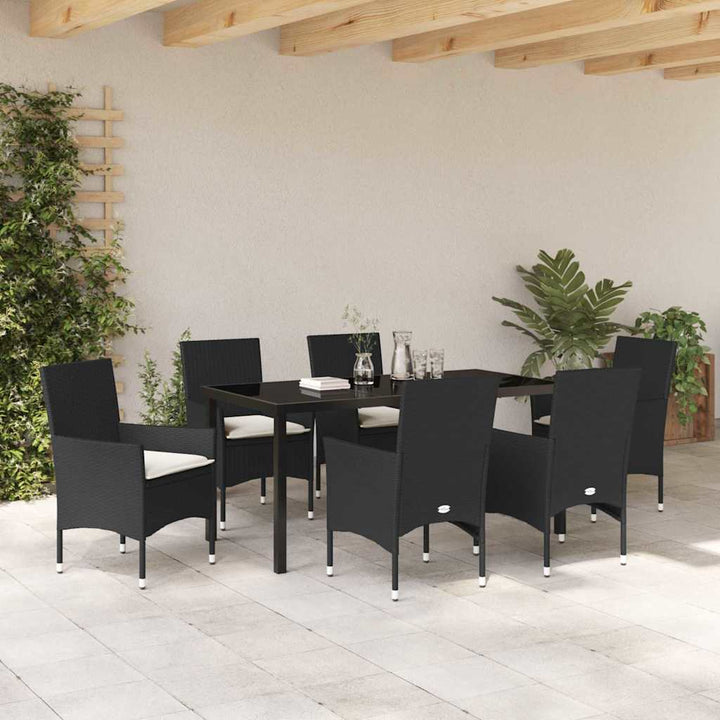 Have Spisebordssæt med pude 7 pcs Sort Poly rattan
