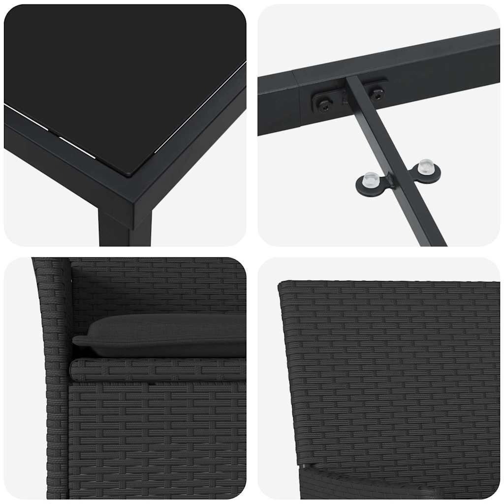 Have Spisebordssæt med pude 7 pcs Sort Poly rattan