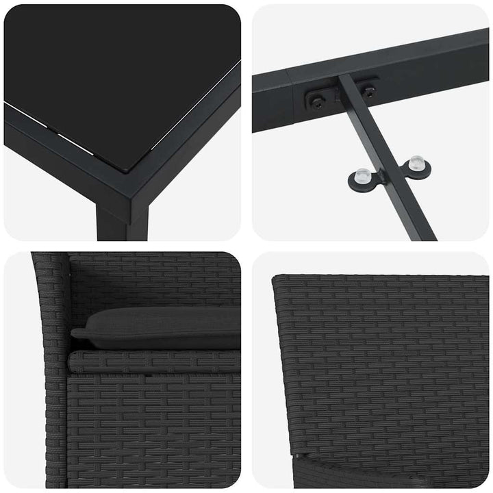 Have Spisebordssæt med pude 7 pcs Sort Poly rattan