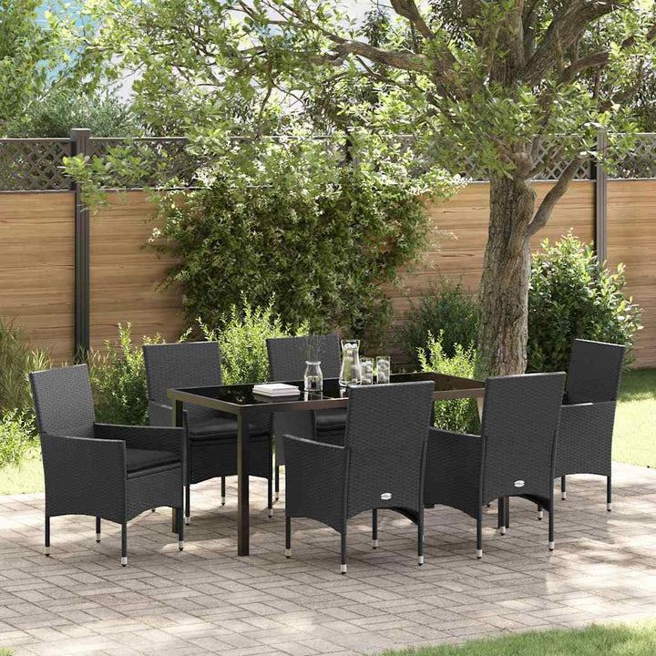 Have Spisebordssæt med pude 7 pcs Sort Poly rattan