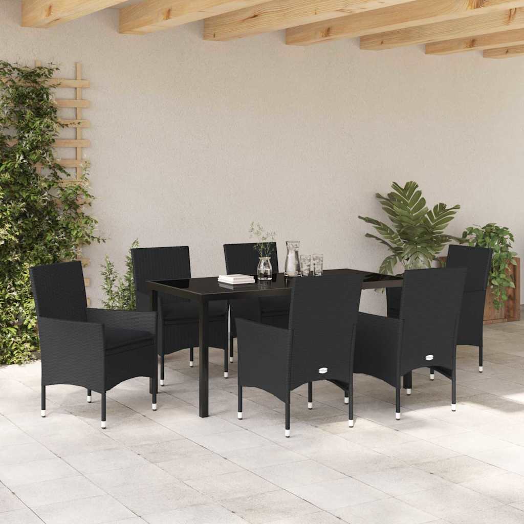 Have Spisebordssæt med pude 7 pcs Sort Poly rattan