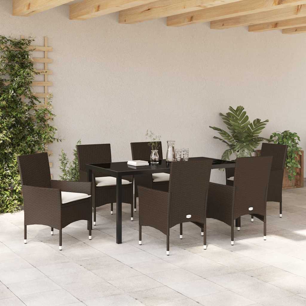 Have Spisebordssæt med pude 7 pcs Brun Poly rattan
