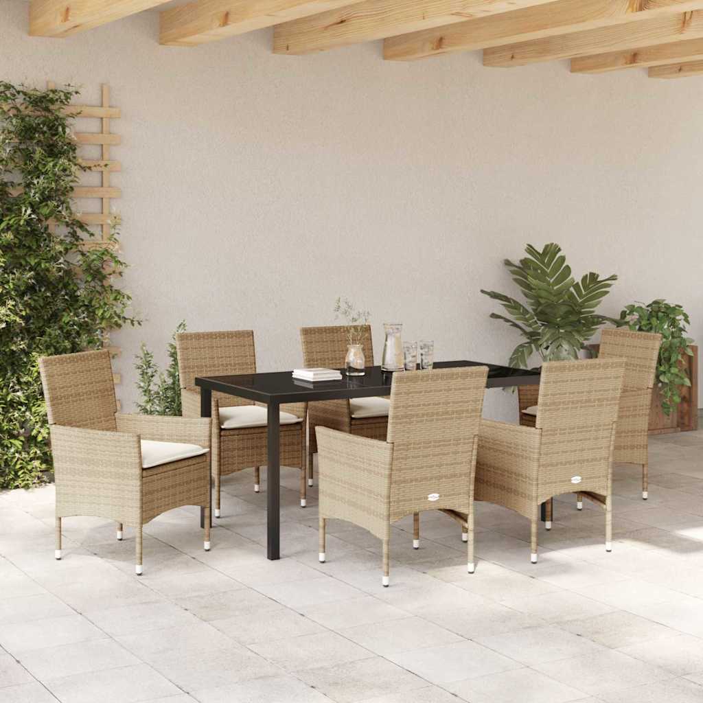 Have Spisebordssæt med pude 7 pcs Beige Poly rattan