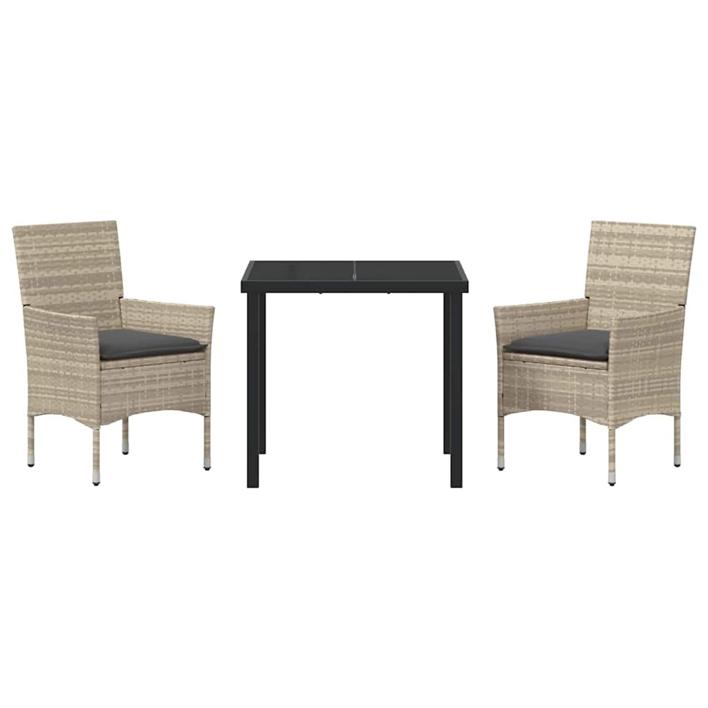 Have Spisebordssæt med pude 3 pcs Lysegrå Poly rattan