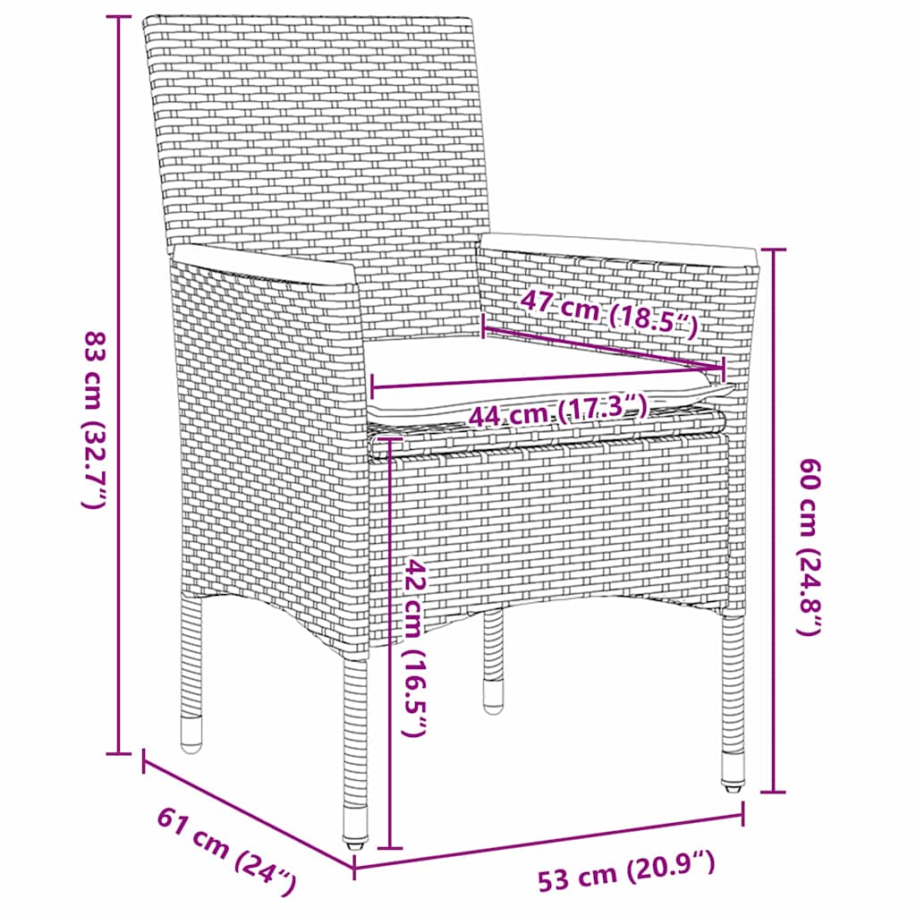 Have Spisebordssæt med pude 3 pcs Sort Poly rattan