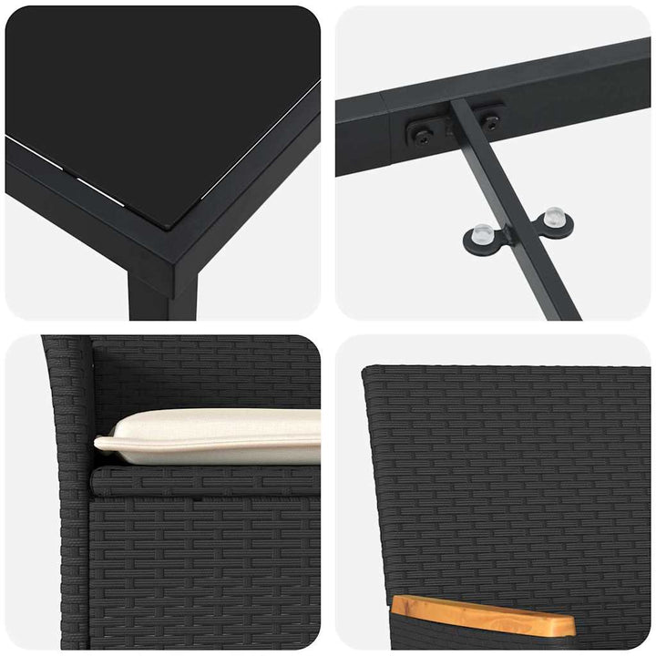 Have Spisebordssæt med pude 7 pcs Sort Poly rattan