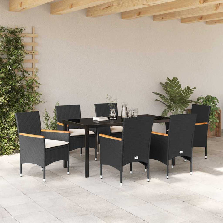 Have Spisebordssæt med pude 7 pcs Sort Poly rattan