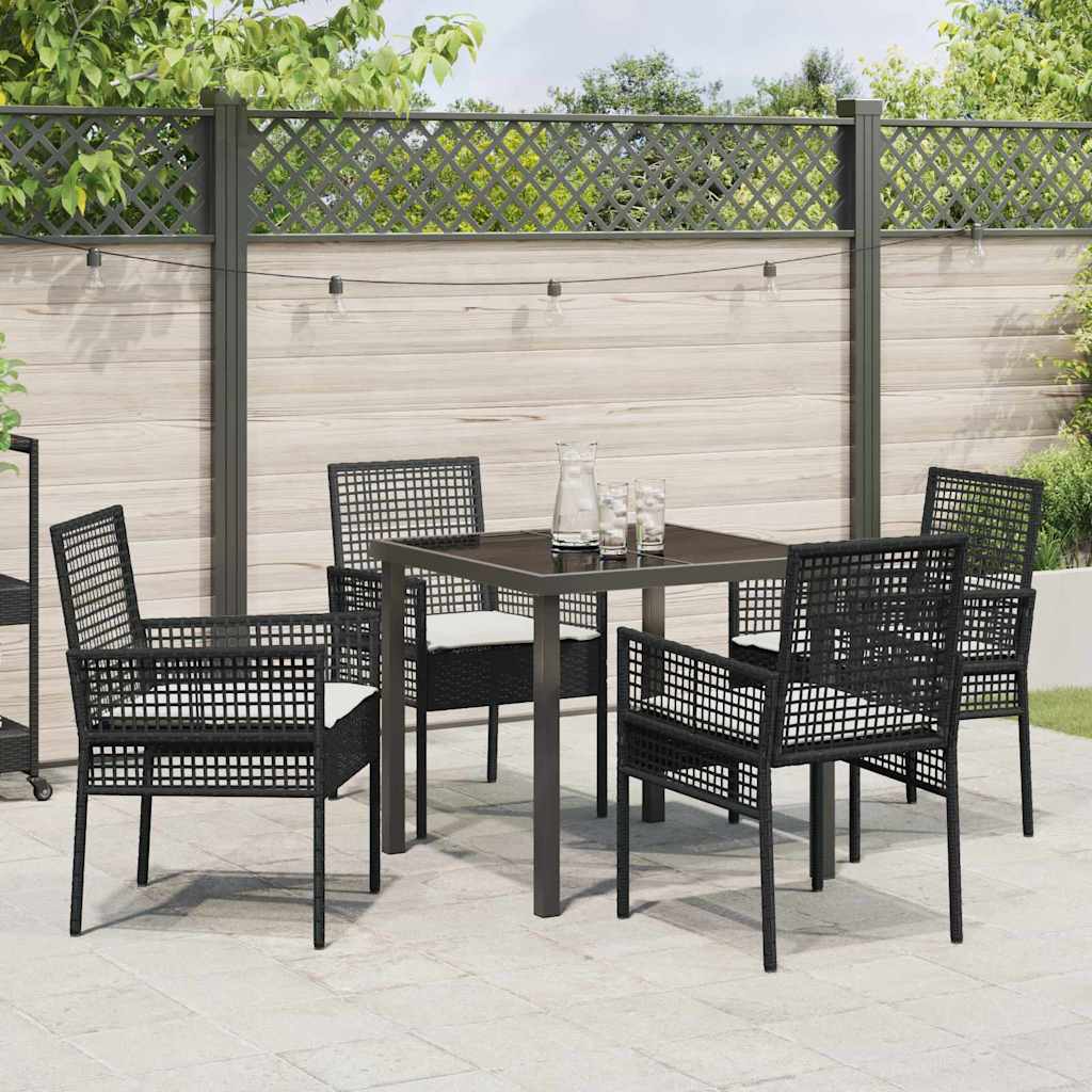 Have Spisebordssæt med pude 5 pcs Sort Poly rattan