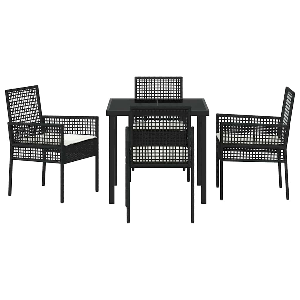 Have Spisebordssæt med pude 5 pcs Sort Poly rattan