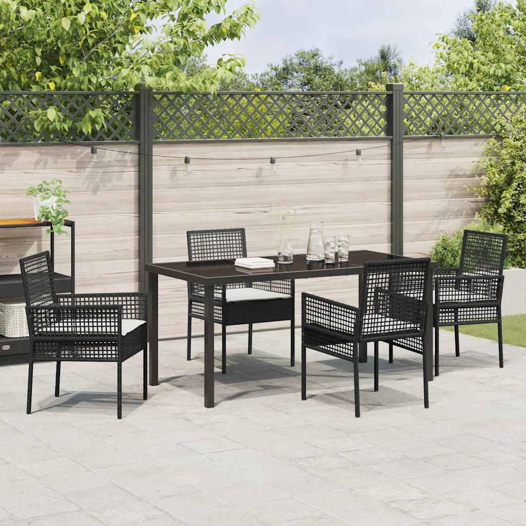 Have Spisebordssæt med pude 5 pcs Sort Poly rattan